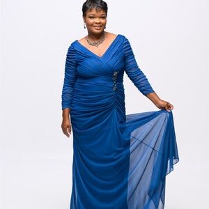 Adrianna Papell Sapphire Long Sleeve Gown